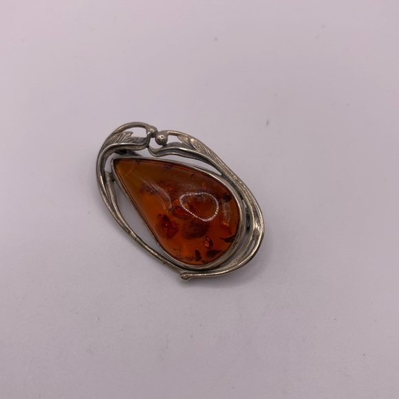 Jewelry - #086 Vintage 925 Sterling Silver amber brooch